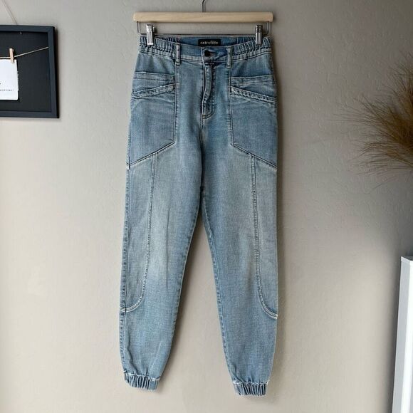 Retrofete Myla Acidwash High Rise Tapered Light Denim Jogger Jeans Size 24 - Picture 2 of 12